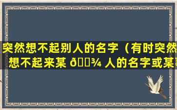 突然想不起别人的名字（有时突然想不起来某 🌾 人的名字或某事）